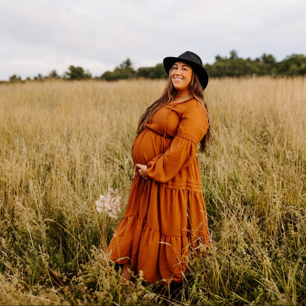 Maxi,dress,burnt orange,poet sleeve